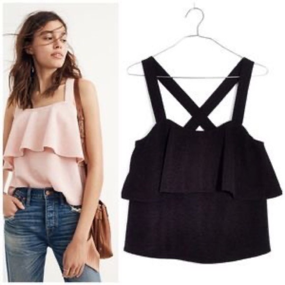 Madewell Cross-back Ribbed Black Tank